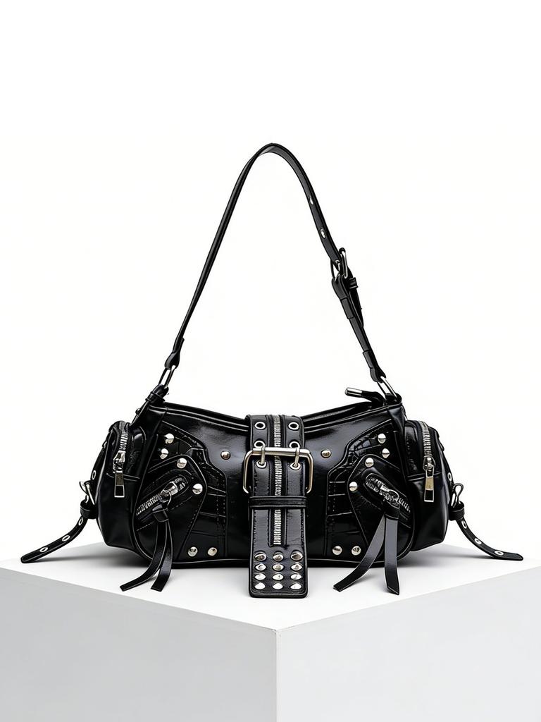 2026 New Rivet Motorcycle Bag Y2K Sweet and Cool Underarm Bag Spicy Girl Style Pure Color Single Shoulder Cross-body Bag