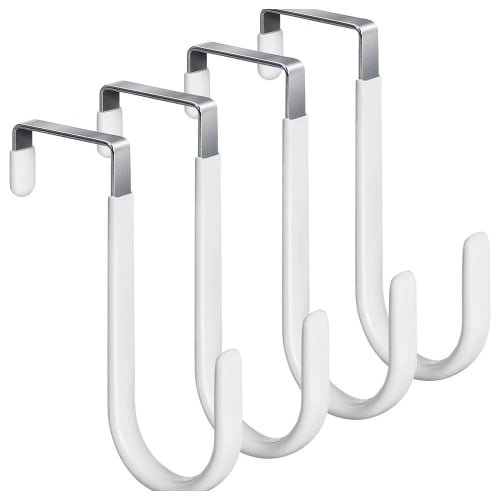 Samcos Door Hanger Hooks, Set of 4, Door Hanger Hooks, Space-Saving, Easy Installation, Scratch-Resistant, Compact, Multi-Functional for Entryways, Ba