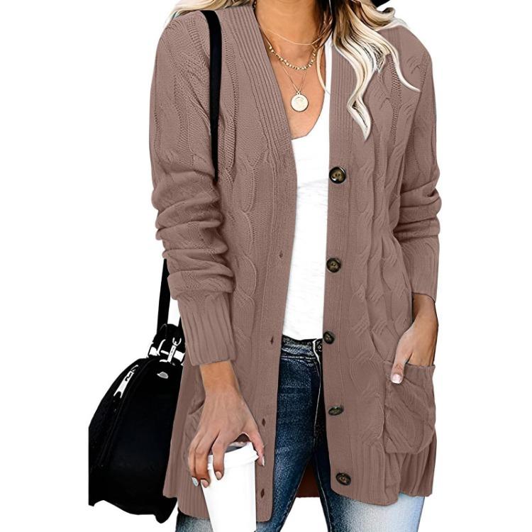Women Solid Color Knit Cardigan Breasted Single Sweater Jacket Coat Casual