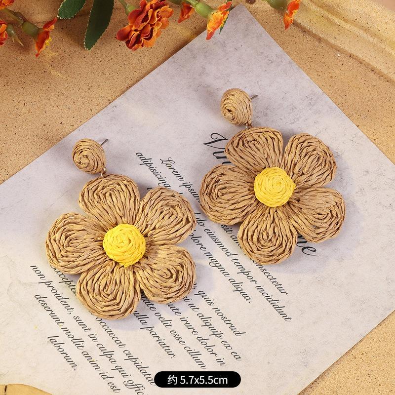 Vintage vacation style grass vine woven earrings Bohemian seaside niche exaggerated stud earrings women's earrings