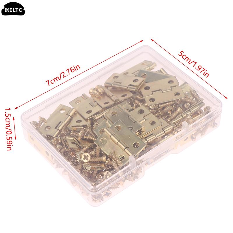 50pcs/box Hinges + 200 Screws Iron Gold Silver Black Bronze 4 Holes Durable Furniture Hardware Mini Hinge Decor