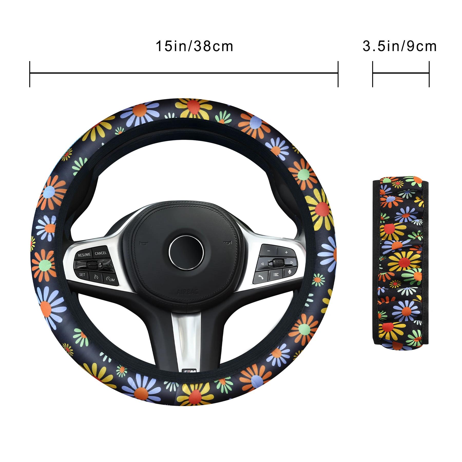 NEW Car Steering Wheel Steering Wheel Cover Car Steering Wheel Cover For Women Wheel Cover Flowers Print Anti-Slip Funda Volante