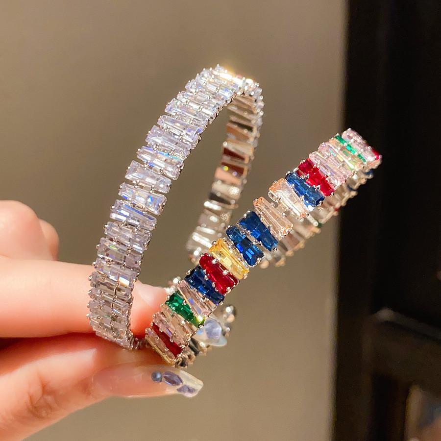 Unisex Silver Copper Zirconium Cuff Jewelry With Geometric Design For Daily Fashion