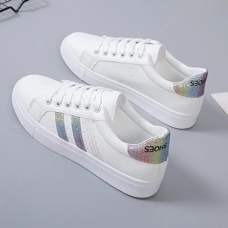 Breathable white shoes for women 2024 Spring and Autumn Korean version versatile student casual flat shoes with leather surface