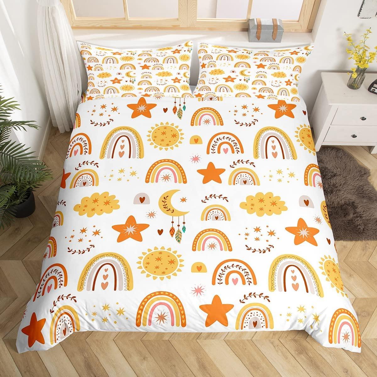 

Rainbow Duvet Cover Set Heart Love Bedding Set Microfiber Colorful Rainbow Clouds Comforter Cover Twin King Size For Kids Girls 240x220cm 3pcs