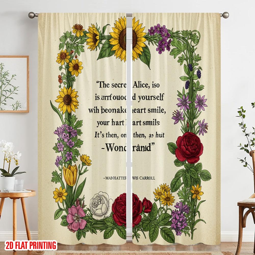 2pcs 2D Flat Printing Curtains Alice Wonderland Floral Quote Polyester Without Electricity All Season Party & Holiday Decor Use