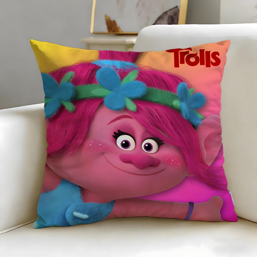 popular animated series Trolls Cushion Cover Soft  EasyWash Pillow Case  Versatile for Couch Bed Travel and Office