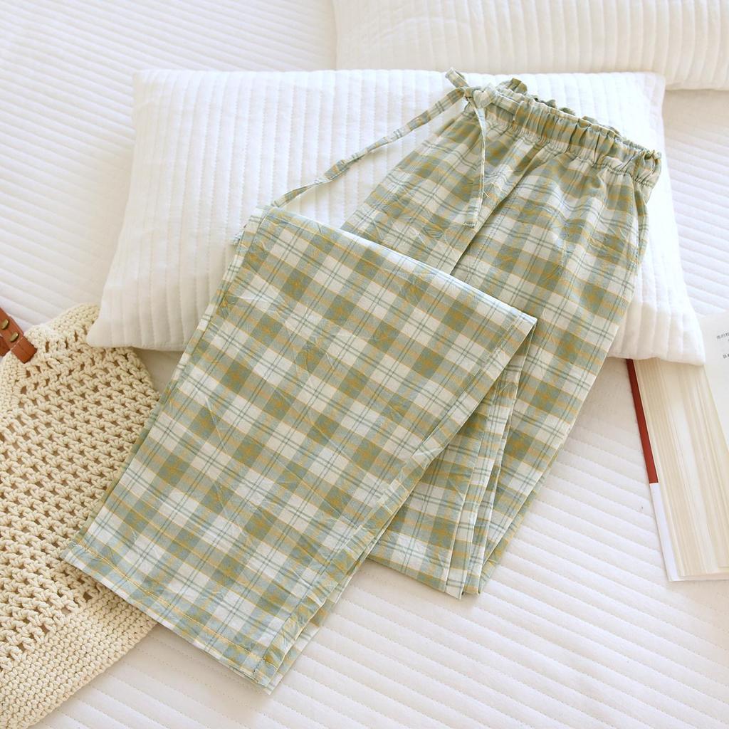 Women's Plaid Cotton Pajama Pants - Summer Thin, Loose Fit, Elastic Waist, Plus Size, Outdoor & Home Wear