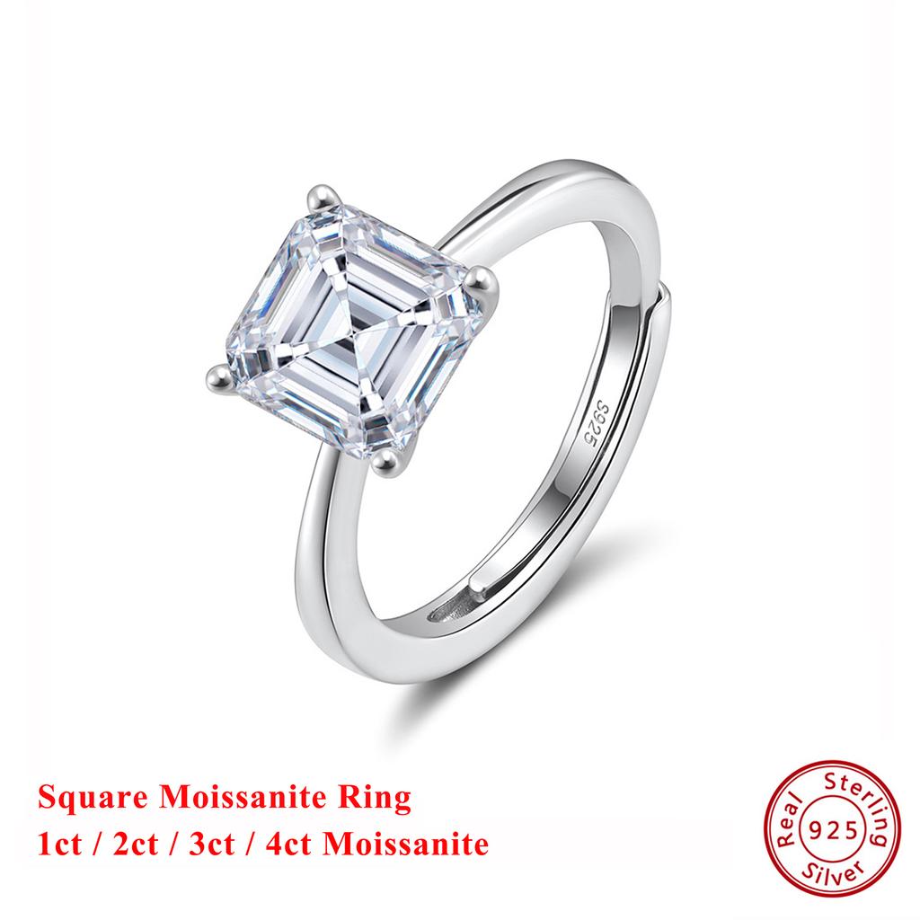 Effie Queen Certified 1-4CT D Color Square Moissanite Ring 925 Sterling Silver Sparkling Lab Diamond Band Jewelry GRA SMOR04
