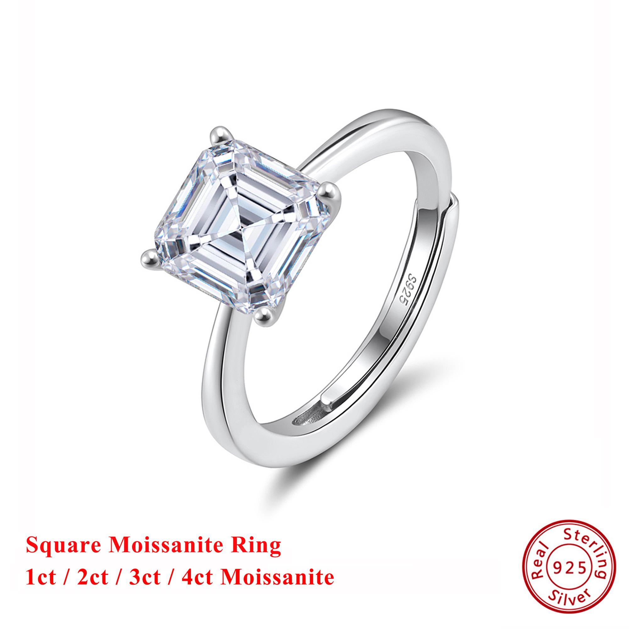 

Effie Queen Certified 1-4CT D Color Square Moissanite Ring 925 Sterling Silver Sparkling Lab Diamond Band Jewelry GRA SMOR04 1ct-Moissanite срібний