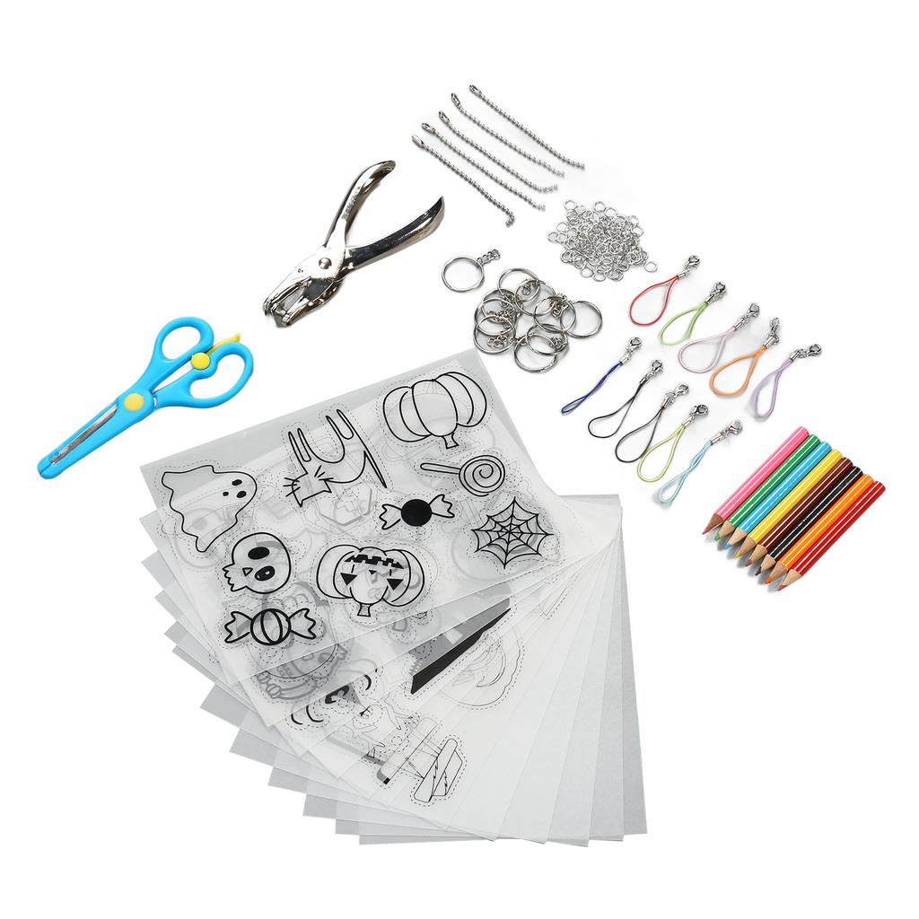 Heat Shrink Plastic Sheet Kit Multipurpose DIY Shrink Art Kit with Hole Punch Pencils Keychains