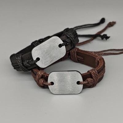 Bracelet Jonc Étudiant Réglable en Cuir Noir et Marron