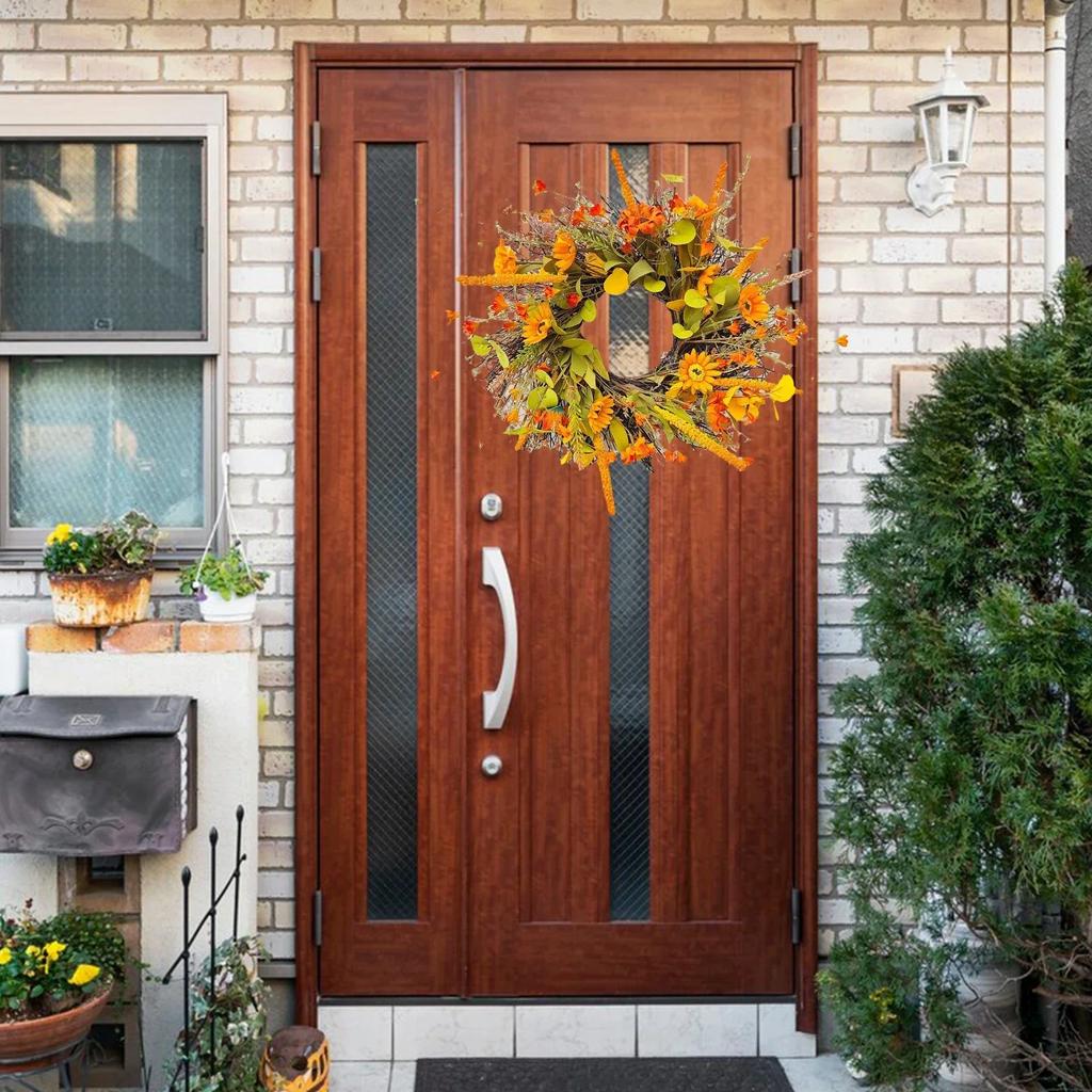 Thanksgiving Decoration Ornament Wreath Maple Leaf Floral Hoop Harvest Festival Autumn Theme Window Display Decoration Garland