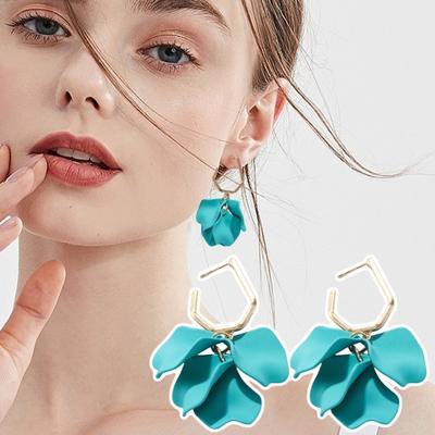 1 Pair Rose Petal Earrings Dangle Long Style Exaggerated Drop Earrings Bright Color Earrings