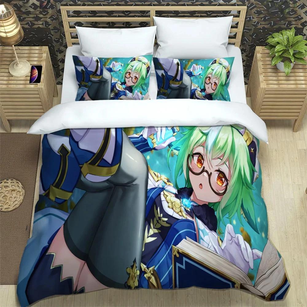Anime Genshin Impact Sengetøy Sett Gutter Jenter Twin Queen Size Dynetrekk Putetrekk Seng Barn Voksen Mote Hjemmetekstil