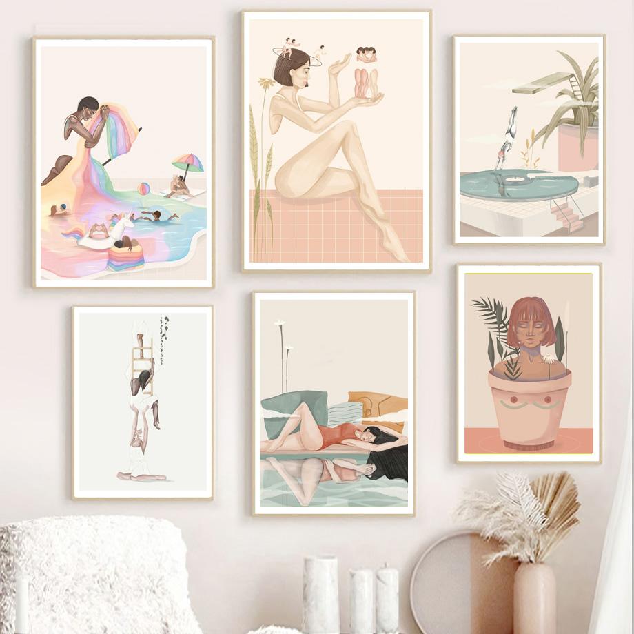 Abstrakte Frau mit Vision Musik Körper inneren Frieden Wand Kunstdruck Leinwand Malerei Nordic Poster Dekor Bilder für Wohnzimmer