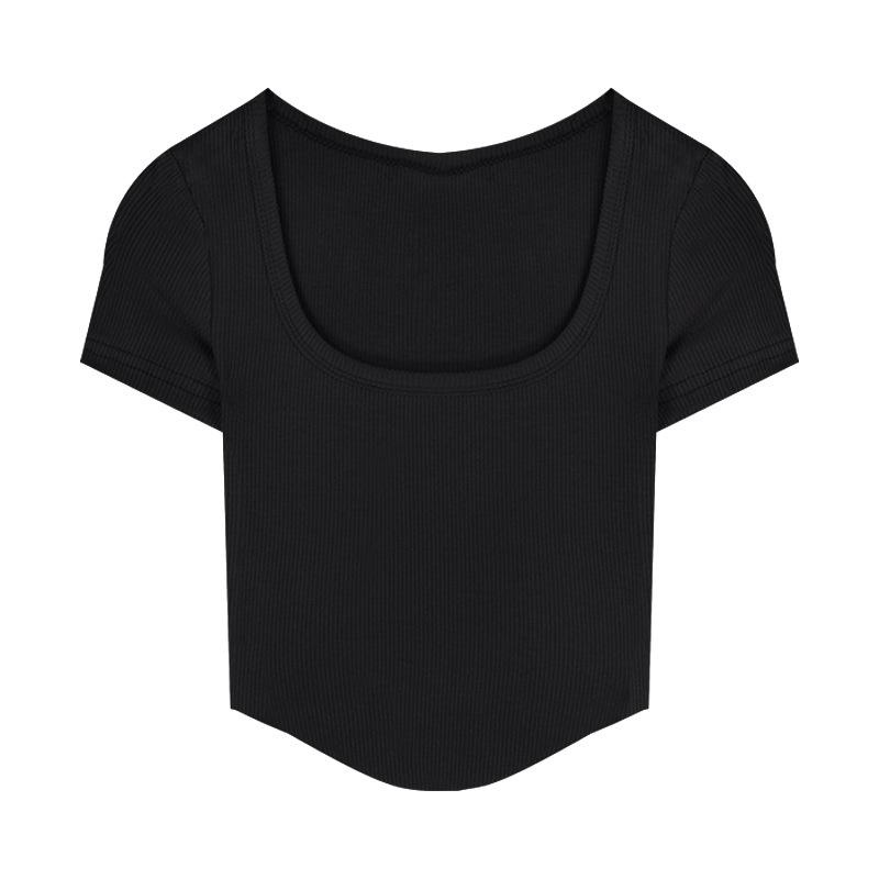 2025 Summer Irregular High Waist Ribbed T-shirt - Women's Slimming Short Sleeve Top