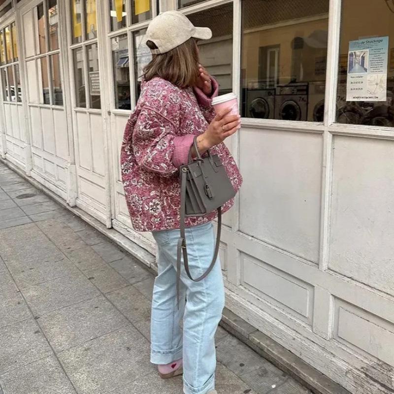 European & American Women's Floral Cotton Cardigan Jacket with Round Neck
