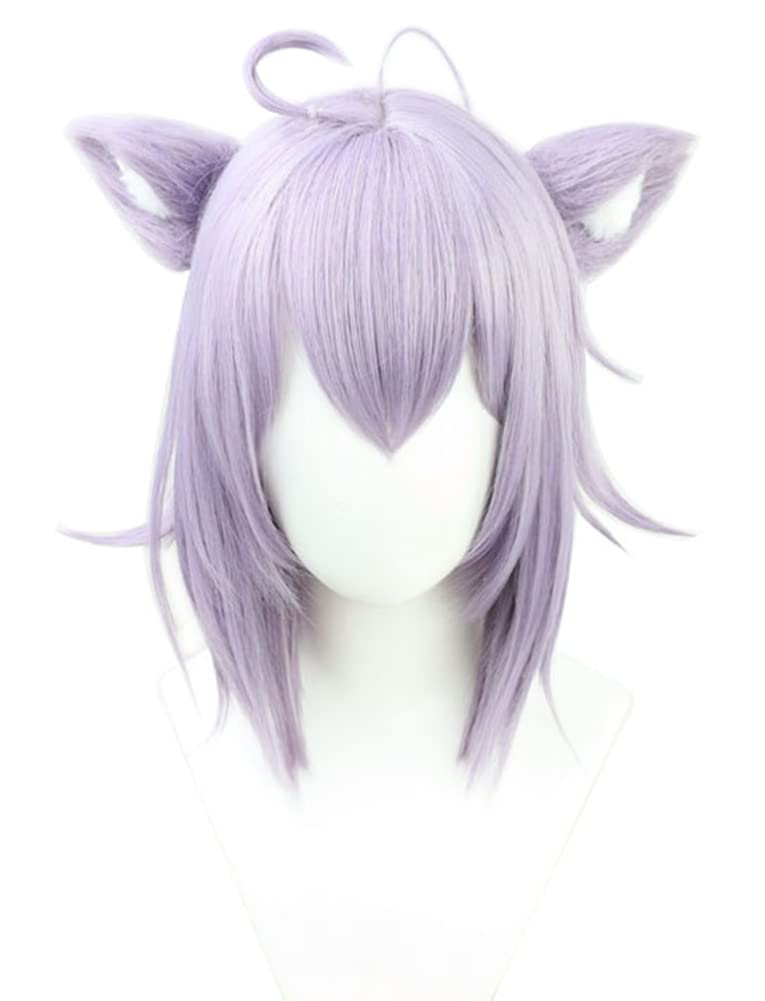 Nekomata Rice Porridge Cosplay Wig, Heat-Resistant Purple Wig, Cosplay Wig for Halloween, Events, Photoshoots, and Festivals (Wig + Ears + Tail)