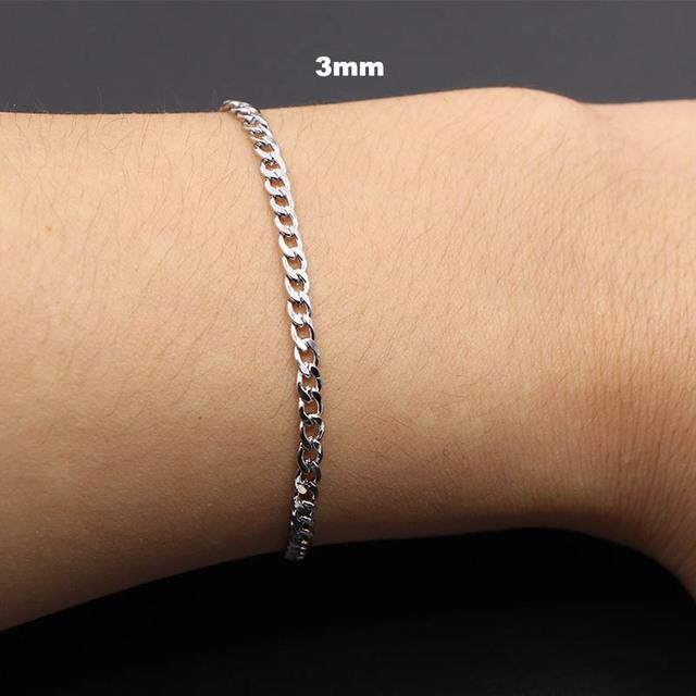 3-7mm Simple Stainless Steel Men Curb Cuban Chain Fashion Women Bracelet On Hand for Couple Unisex Wrist Jewelry Gift Party