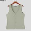 INCERUN Summer Men V Neck Sleeveless Ribbed Casual Loose Tank Tops
