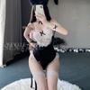 Erotic Lingerie Sexy Maid Open-crotch JumpSuit Women Lace Seductive Pajamas No-Take Uniform Set 1027