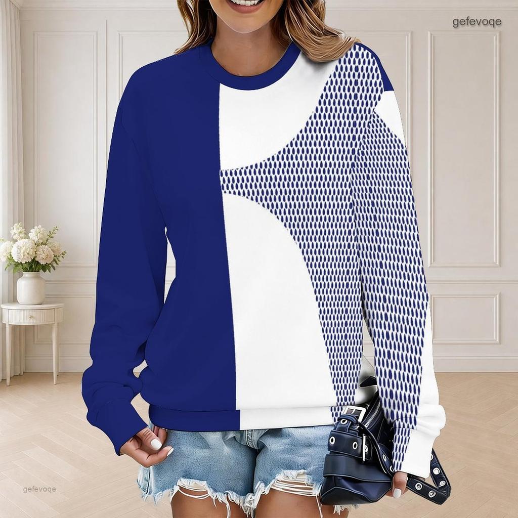 Women Plus Size Polka Dot Printed Round Neck Long Sleeve Ribbed Cuffs White Pullover Sweatshirt