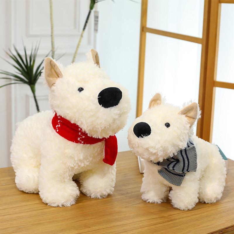 Doll Cartoon Dog Plush Animal Wearing Scarf High Elasticity Pp Cotton Filling