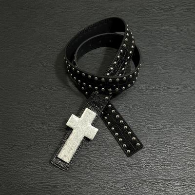 New All-match Harajuku Style Belt Black Color Studded Design Punk Studded Belt Edgy Rivet Details Cross Hip Hop Belt Daily
