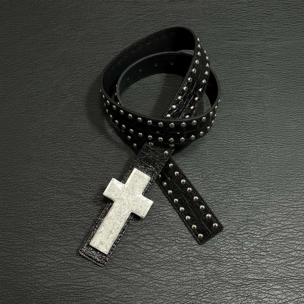Black Color Punk Studded Belt Studded Design Cross Hip Hop Belt Harajuku Style Belt Goth Style