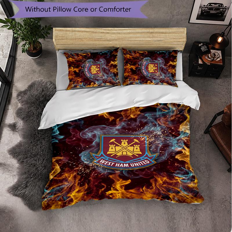 West Ham United Football 3 Piece Bedding Set Soft Duvet Cover Set with Pillowcases Printed Bedroom Decor Set for Home