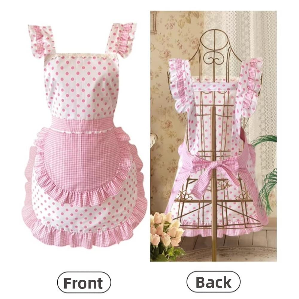 Grembiule da Cucina con Bordi Arricciati, Fantasia a Quadretti, Grembiule Arricciato, Grembiule Stile Lolita Retrò, Costume da Festa