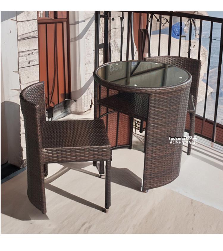 Outdoor Rattan Three-Piece Set: Balcony Chair and Terrace Tea Table