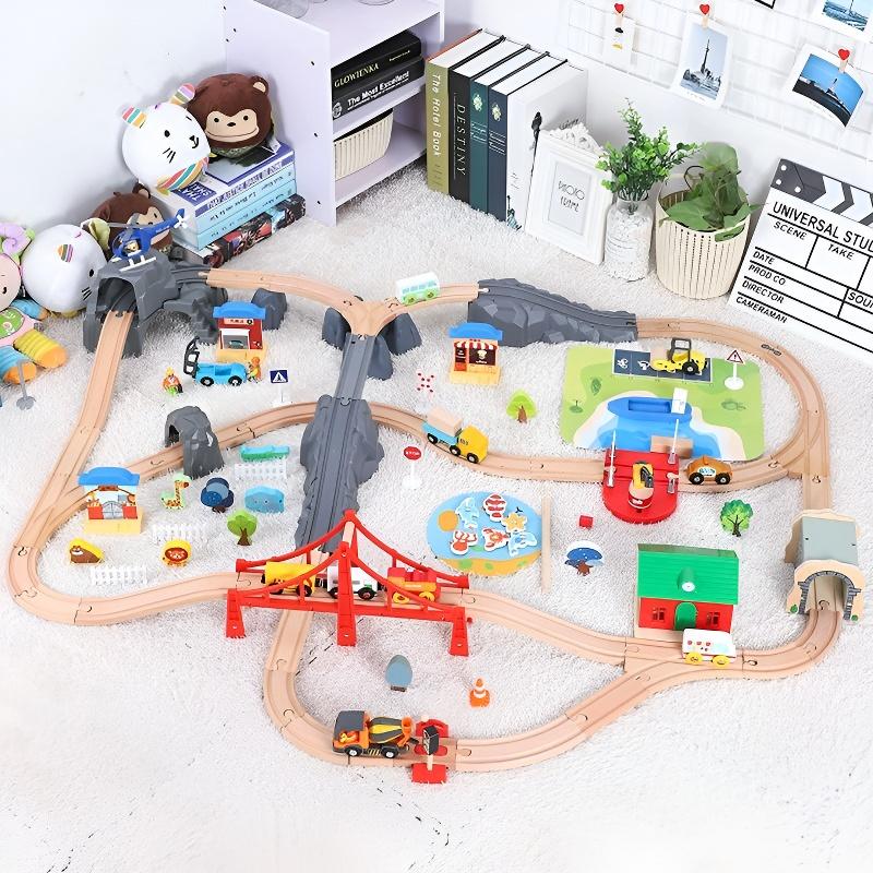Cave Zoo Wooden Train Track Set Compatible with All Brand Wooden Track Train Toys Railway Train Tracks Toys for Children Gift