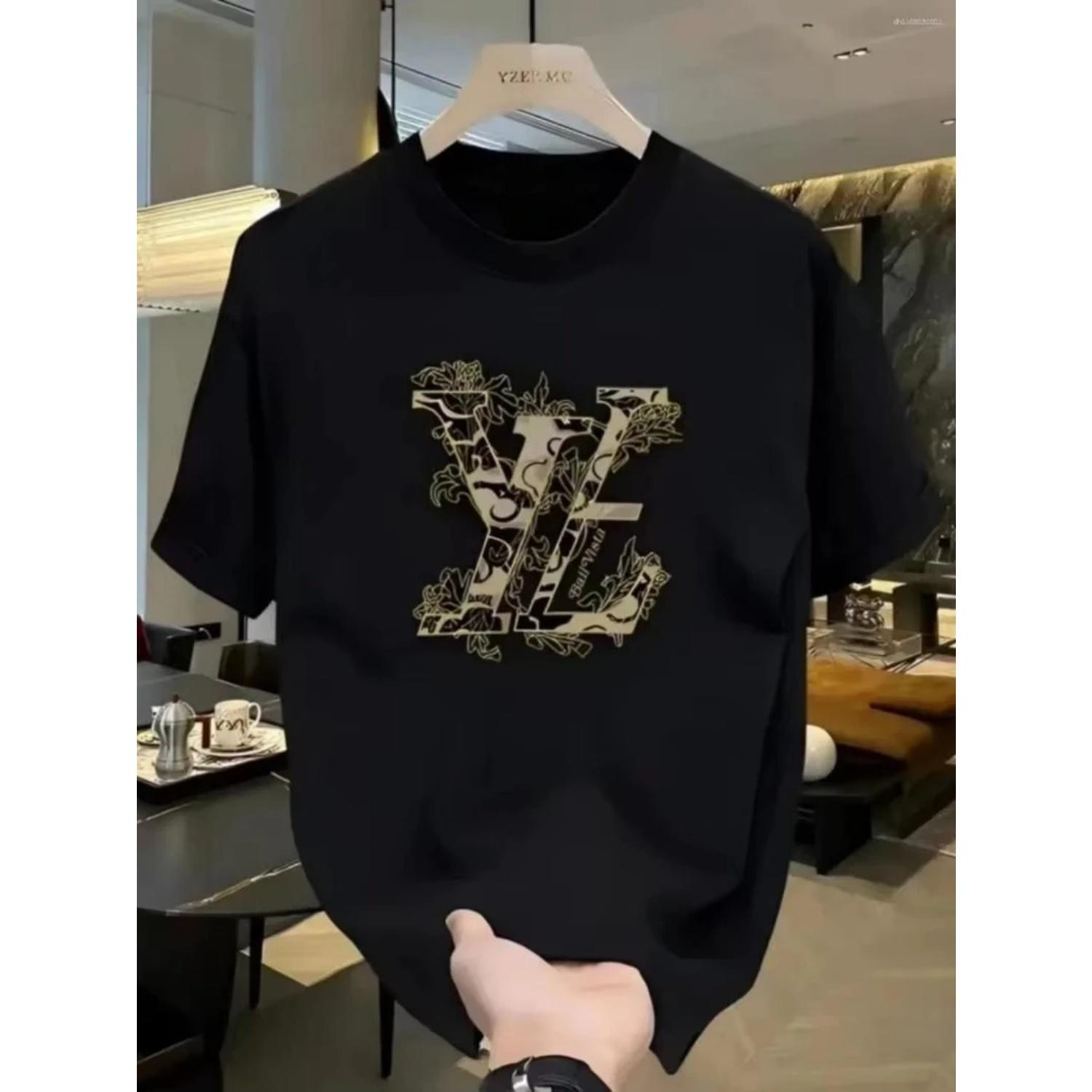 men s T-shirt Short Sleeved Printed Men s Fashion Shirt Harajuku 2025Summer Men Luxury Fashion High-end Products T-shirt S чёрный