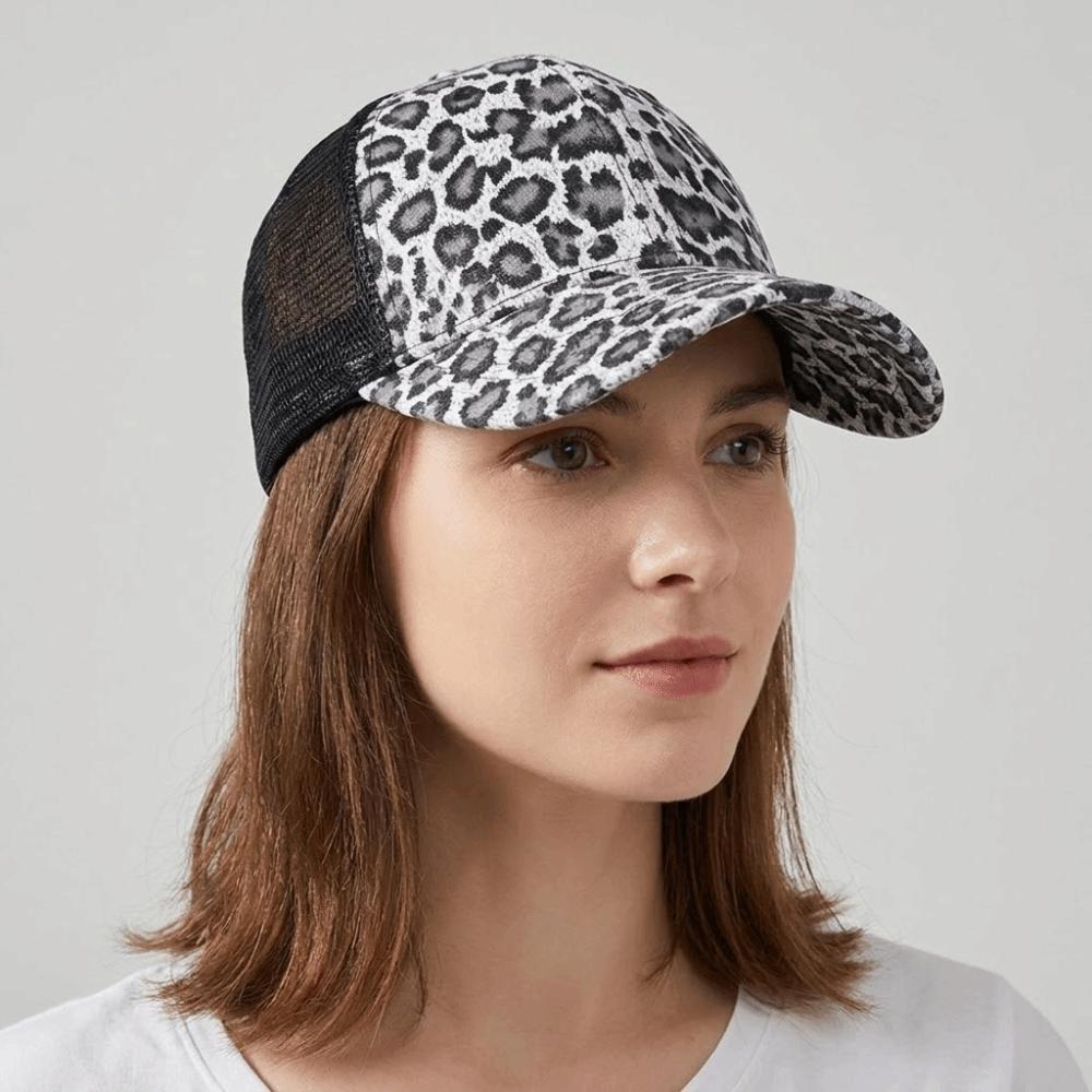 Soft Visor Hat Adjustable Mesh Peaked Hat Hip Hop Leopard Print Baseball Cap Spring