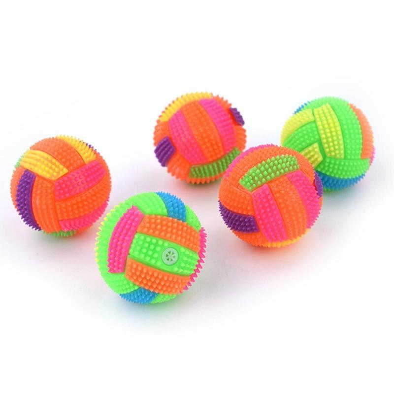 Spiky Dog Rubber Elastic Glowing Balls Squeak Chew Toy Bite-Resistant Ball