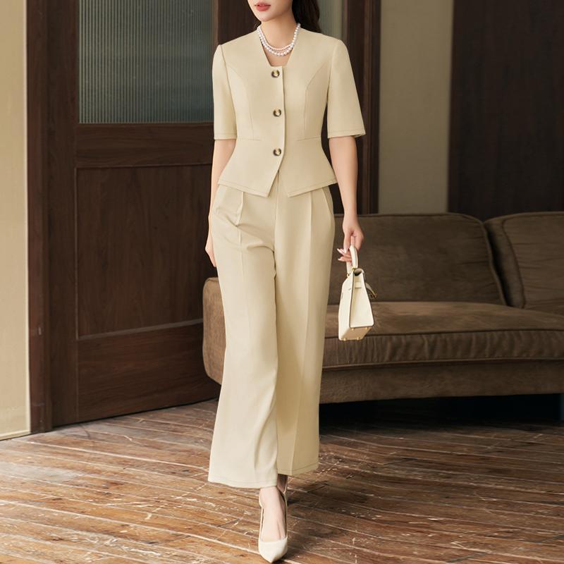 ZANZEA Women Short Sleeve Blouse and Cropped Pants Classic Two Piece Suit Sets