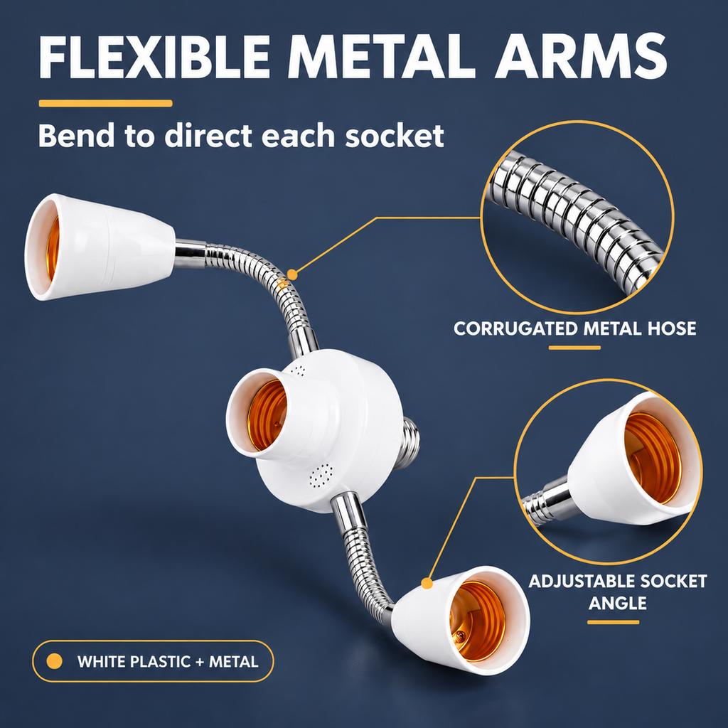 E27 Universal Socket with Flexible Arms (1-to-3/4/5/6)