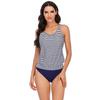2025 Women's Striped Blue Tummy Control Two-Piece Bikini Swimsuit