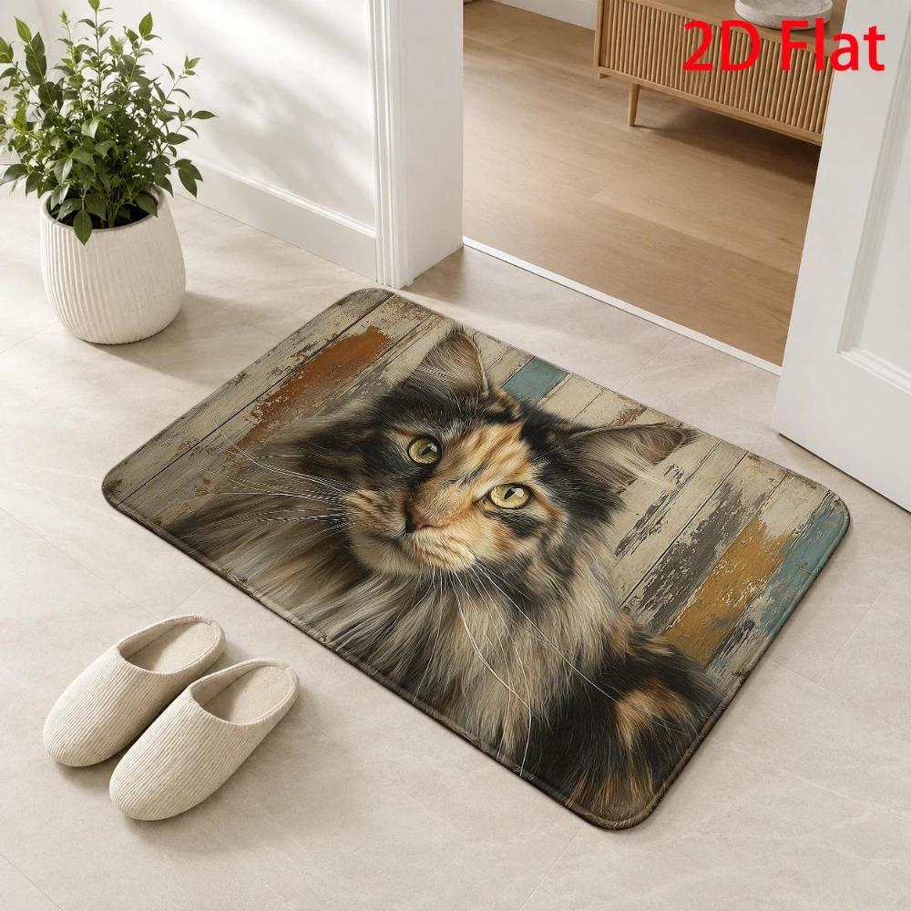 Artistic Cherry Blossom Black Cat Front Door Doormat Welcome Rug Entryway Porch Back Door Living Room Non Slip Mat