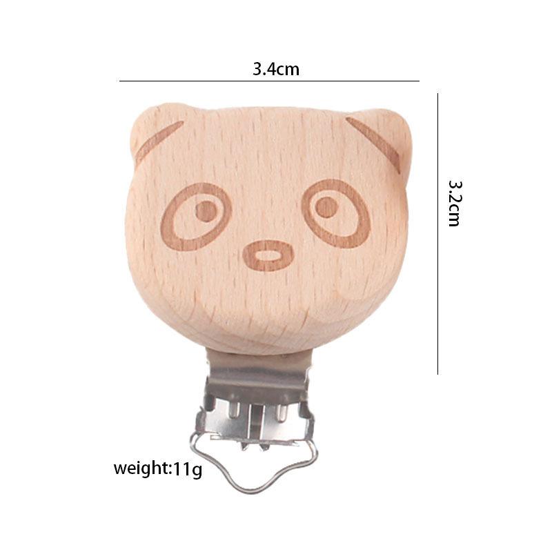 1Pcs Cute Modelling Beech Wood Pacifier Clip Baby DIY Cartoon Animal Wooden Log Pacifier Clips Nipple Chain Holder BPA Free