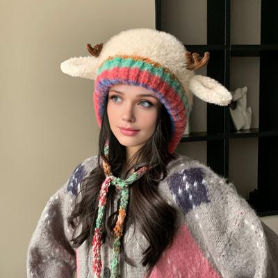Yousheng Weihnachts-Geweihhut Handtasche 2-in-1 Rentierhut Festliche Elchgeweih-Dekoration Dehnbar Weich Warm Winterhut
