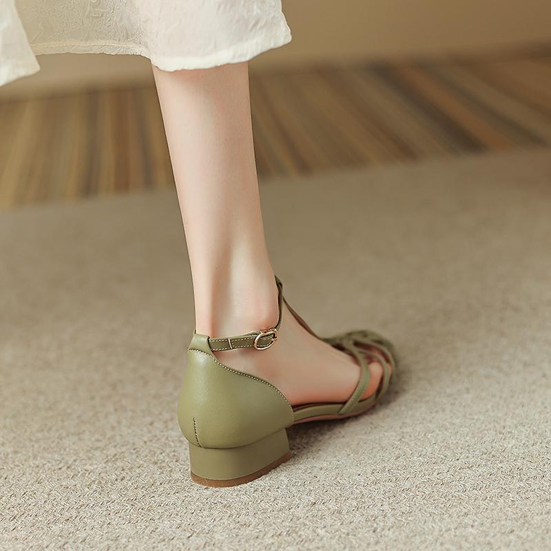 Mode Mode Damenschuhe 2025 Flache Sandalen Sommerabsätze Schnallenriemen Atmungsaktiv Anzug Weiblich Beige Luxus Komfort Ohne Neu Mädchen