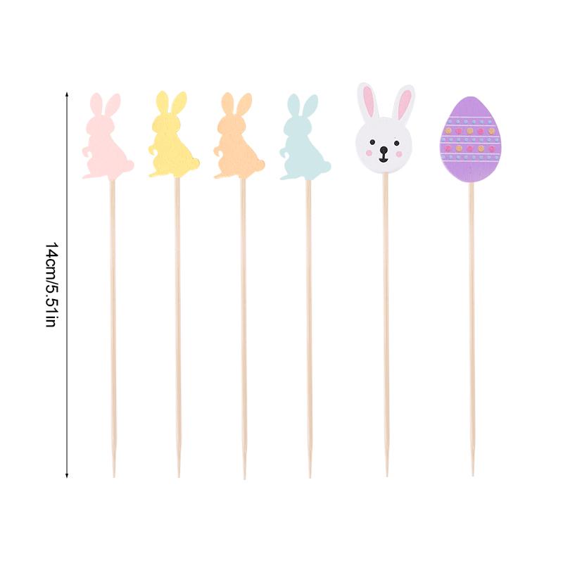 100pcs Easter Disposable Bamboo Skewers Rabbit Eggs Food Picks Fruit Fork Cupcake Buffet Stick Easter Party Decoration Birthday