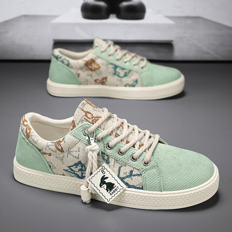 Youth Casual Cricket Shoes Fashion Trend Board Skateboard Canvas Lace-Up Sneakers Couples' Fashionable Graffiti Print Skate Shoe