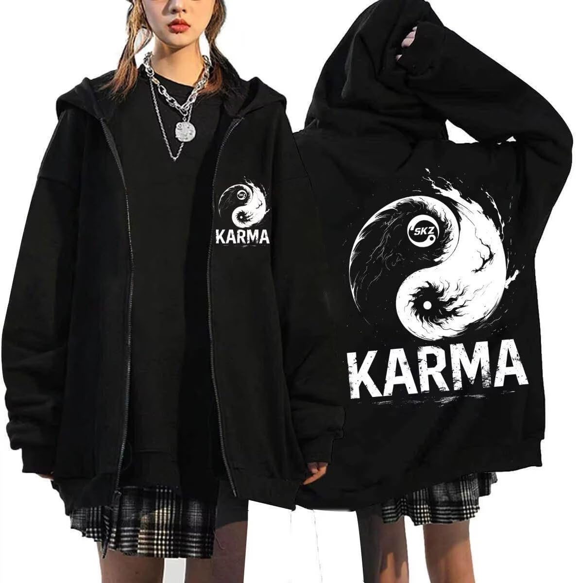 

Stray kids Альбом KARMA Толстовка с капюшоном на молнии Феликс Хёнджин Банчан Ли Ноу Сынмин И.Н. Толстовка на молнии Medium