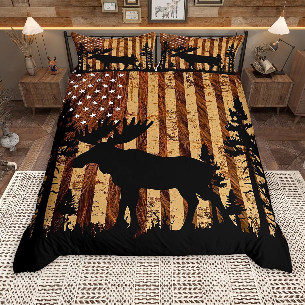 

Homewish Rustic Farmhouse Lodge Cabin Duvet Cover Set, Wild Bear Deer Quilt Cover Set, Woodland Animal Bedding Set DE XS 100x135cm 2pcs&set