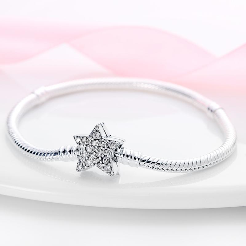 100% 925 Sterling Silver Original Stars Forever Love Zircon Bracelets Fit DIY Charms Beads Anniversary Birthday Jewelry Gifts