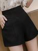 Summer 2024 Women's Black A-line High Waisted Wide Leg Suit Shorts - Korean Style